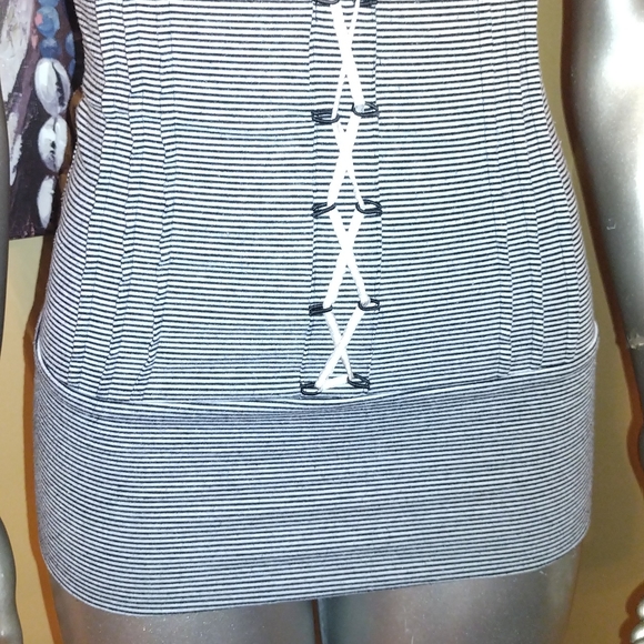Mandee y2k striped tank bustier rockabilly punk goth pin up top black grey small - Picture 3 of 10